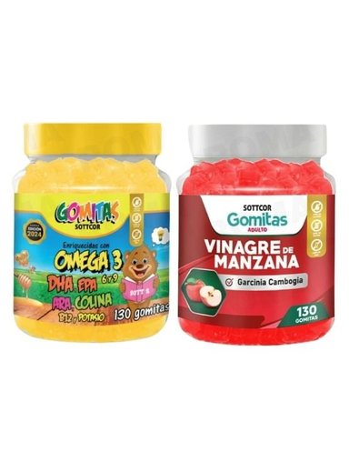PACK 2 GOMITAS OMEGA 3 NIÑOS  + VINAGRE DE MANZANA 130 UND