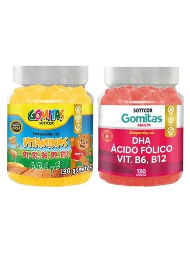 PACK 2 GOMITAS VITAMINAS PARA NIÑOS + DHA ACIDO FOLICO 260 UND