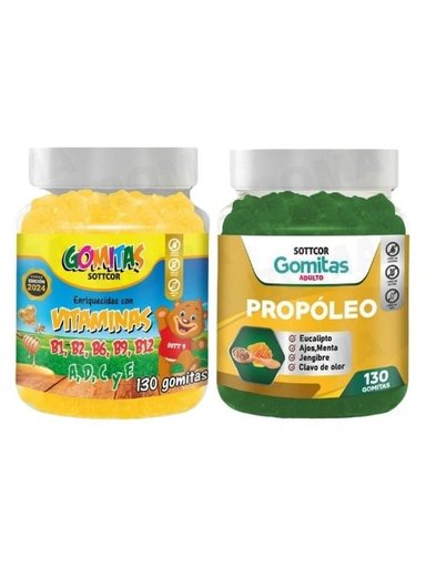 PACK 2 GOMITAS VITAMINAS PARA NIÑOS + PROPOLEO ADULTO 260 UND