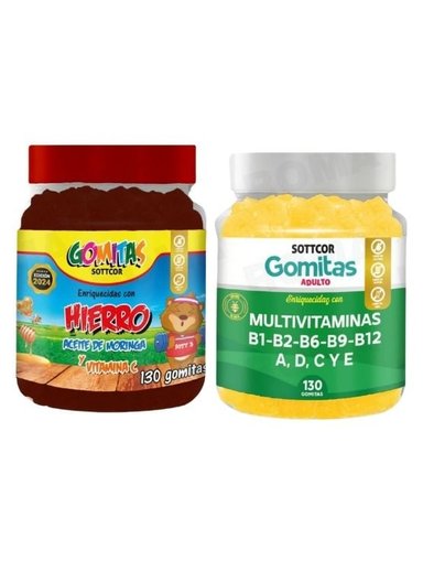 PACK 2 GOMITAS HIERRO NIÑOS  + MULTIVITAMINAS ADULTOS 260 UND