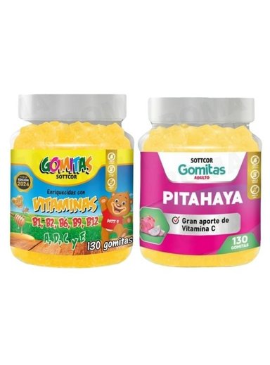 PACK 2 GOMITAS VITAMINAS PARA NIÑOS + PITAHAYA ADULTOS 130 UND