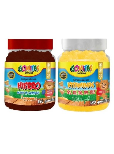 PAC 2 GOMITAS HIERRO NIÑOS + VITAMINAS PARA NIÑOS 260 UND