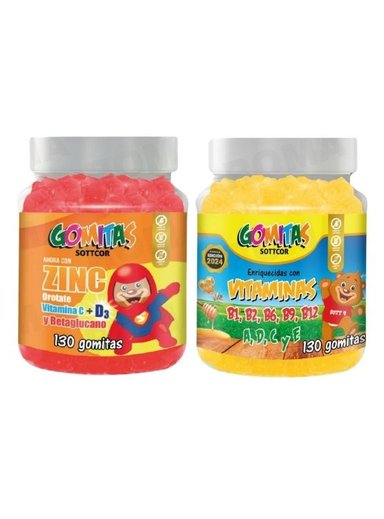 PACK 2 GOMITAS ZINC OROTATE NIÑOS 130UND + GOMITAS VITAMINAS NIÑOS 130UND