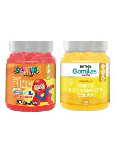 PACK 2 GOMITAS ZINC OROTATE NIÑOS 130UND + GOMITAS OMEGA 3 130UND