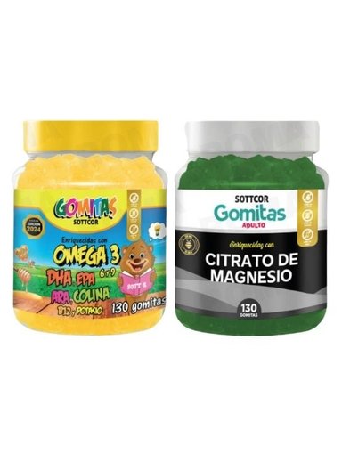PACK 2 GOMITAS OMEGA 3 NIÑOS + CITRATO DE MAGNESIO ADULTO 260 UND
