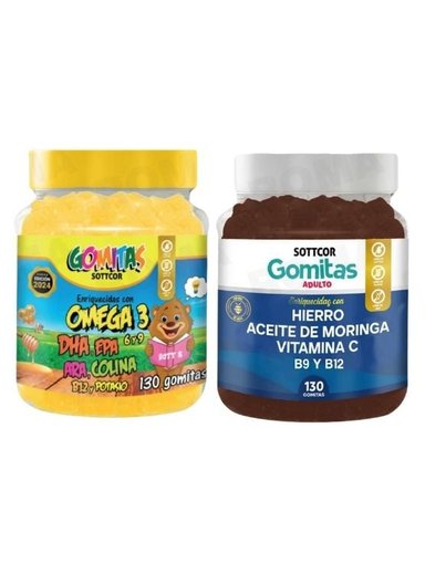PACK 2 GOMITAS OMEGA 3 NIÑOS + HIERRO ADULTOS 260 UND