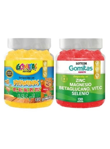 PACK 2 GOMITAS VITAMINAS PARA NIÑOS + ZINC ADULTO 260 UND