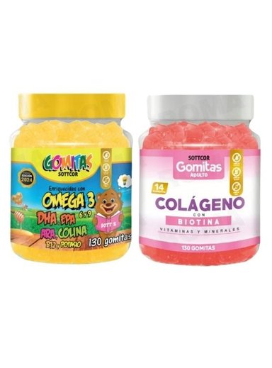 PACK 2 GOMITAS OMEGA 3 NIÑOS  + COLAGENO ADULTOS 130 UND