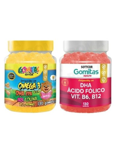 PACK 2 GOMITAS OMEGA 3 NIÑOS + DHA ACIDO FOLICO 260 UND