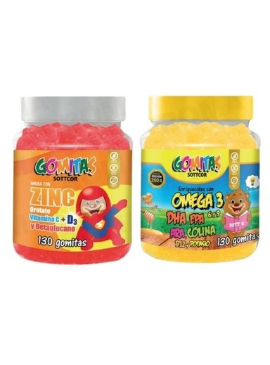 PACK 2 GOMITAS ZINC OROTATE NIÑOS 130UND + GOMITAS OMEGA 3 NIÑOS 130UND