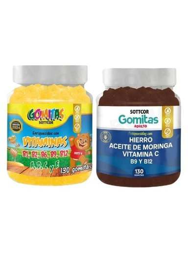 PACK 2 GOMITAS VITAMINAS PARA NIÑOS + HIERRO ADULTOS 260 UND