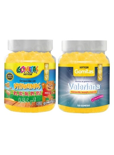 PACK 2 GOMITAS VITAMINAS PARA NIÑOS + GOMITAS VALERIANA ADULTOS 260 UND