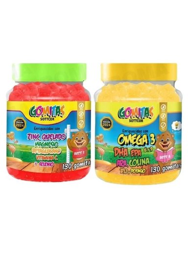 PACK 2 GOMITAS ZINC QUELADO NIÑOS  + OMEGA 3 NIÑOS 260 UND