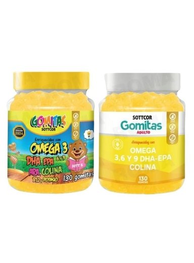 PACK 2 GOMITAS OMEGA 3 NIÑOS + OMEGA 3 ADULTO 260 UND