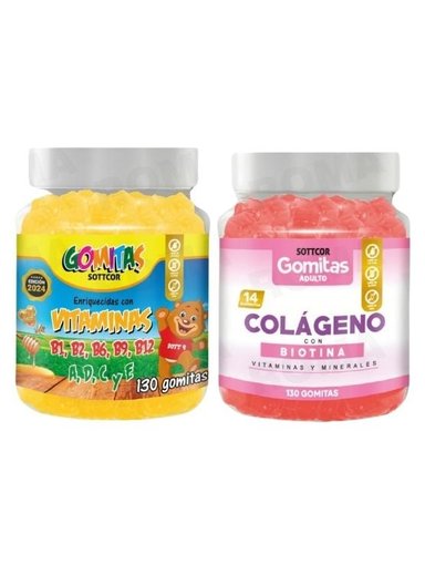 PACK 2 GOMITAS VITAMINAS PARA NIÑOS + COLAGENO ADULTOS 130 UND
