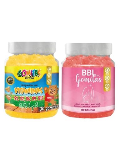 PACK 2 GOMITAS VITAMINAS PARA NIÑOS + GOMITAS AGUAJE BBL 260 UND