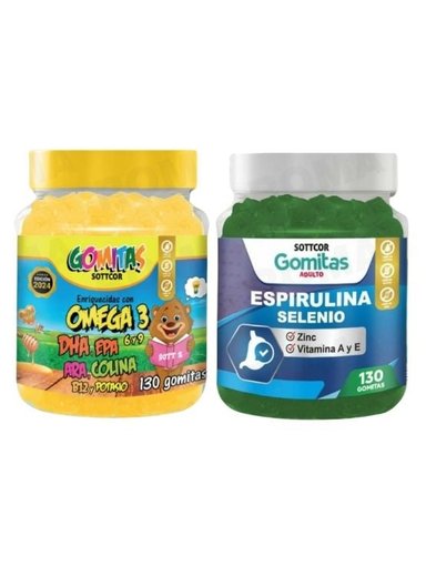 PACK 2 GOMITAS OMEGA 3 NIÑOS + ESPIRULINA ADULTOS 260 UND