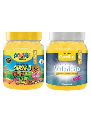 PACK 2 GOMITAS OMEGA 3 NIÑOS  + GOMITAS VALERIANA ADULTOS 260 UND