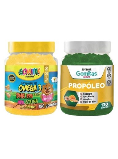 PACK 2 GOMITAS OMEGA 3 NIÑOS + PROPOLEO ADULTO 260 UND