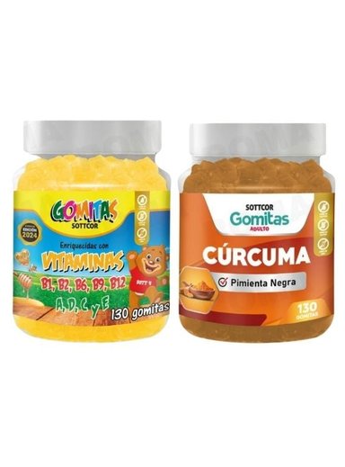 PACK 2 GOMITAS VITAMINAS PARA NIÑOS + GOMITAS CÚRCUMA 260 UND