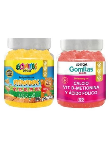 PACK 2 GOMITAS VITAMINAS PARA NIÑOS + CALCIO ADULTOS 130 UND