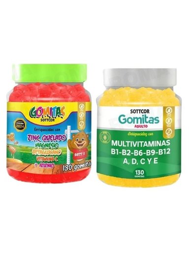 PACK 2 GOMITAS ZINC QUELADO NIÑOS  + MULTIVITAMINAS ADULTOS 260 UND