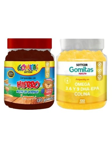 PACK 2 GOMITAS HIERRO NIÑOS  + OMEGA 3 ADULTO 260 UND