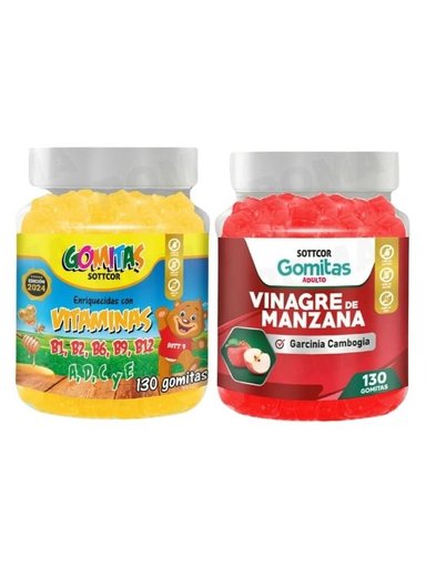 PACK 2 GOMITAS VITAMINAS PARA NIÑOS + VINAGRE DE MANZANA 130 UND