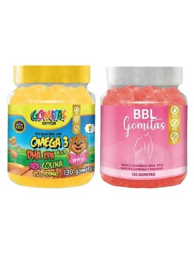 PACK 2 GOMITAS OMEGA 3 NIÑOS   + GOMITAS AGUAJE BBL 260 UND