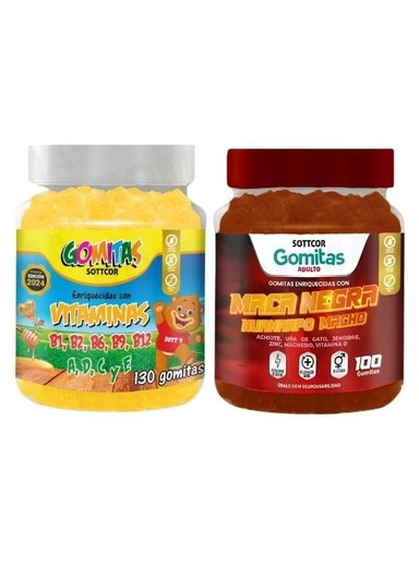 PACK 2 GOMITAS VITAMINAS PARA NIÑOS + GOMITAS MACA NEGRA 100 UND
