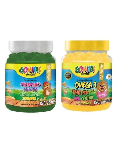 PACK 2 GOMITAS PROPÓLEO NIÑOS 130UND + GOMITAS OMEGA 3 NIÑOS 130UND