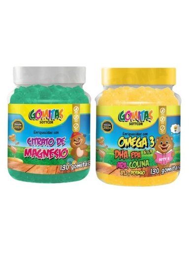PACK 2 GOMITAS CITRATO DE MAGNESIO NIÑOS + OMEGA 3 NIÑOS 260 UND