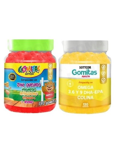 PACK 2 GOMITAS ZINC QUELADO NIÑOS  + OMEGA 3 ADULTO 260 UND