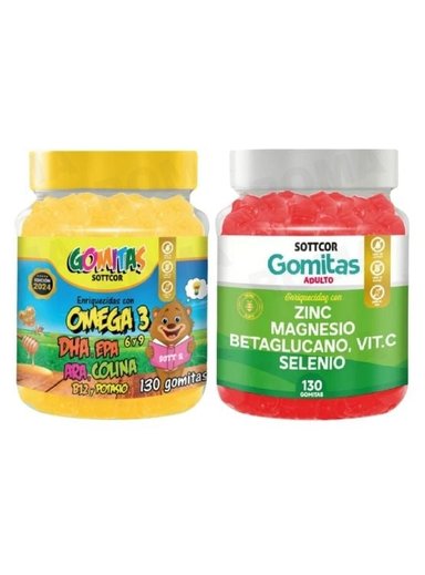 PACK 2 GOMITAS OMEGA 3 NIÑOS + ZINC ADULTO 260 UND