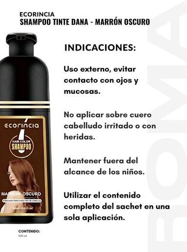 SHAMPOO TINTE DAMA ECORINCIA 500ML – MARRÓN OSCURO - 3