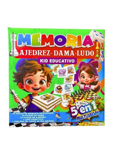 KIT EDUCATIVO JUEGO 5 EN 1: MEMORIA, AJEDREZ, DAMAS Y LUDO