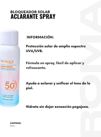 PACK 3 BLOQUEADOR SOLAR ACLARANTE SPRAY 150ML BIOAQUA - 2