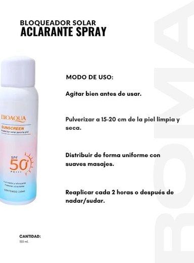 BLOQUEADOR SOLAR ACLARANTE SPRAY 150ML BIOAQUA - 3