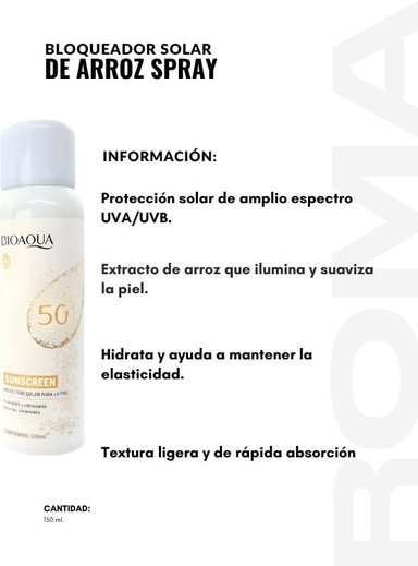 BLOQUEADOR SOLAR DE ARROZ SPRAY 150ML BIOAQUA - 2