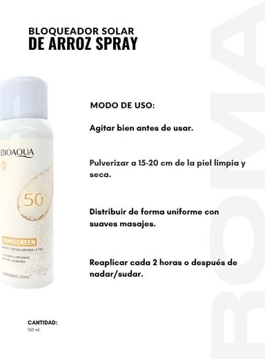 PACK 2 BLOQUEADOR SOLAR DE ARROZ SPRAY 150ML BIOAQUA - 3