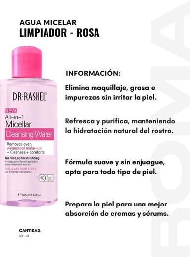 PACK 3 AGUA MICELAR LIMPIADOR ROSA 300ML DR RASHEL - 2