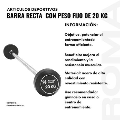 BARRA RECTA CON PESO FIJO DE 20 KG - 2