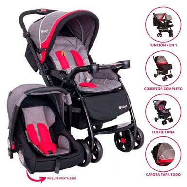 COCHE CUNA EBABY BRAVIAR ROJO TRAVEL SISTEM PARA BEBÉ