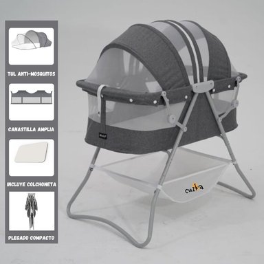 CUNA EBABY DOLLY METAL GRIS OSCURO PORTÁTIL PLEGABLE