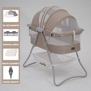 CUNA EBABY DOLLY METAL BEIGE PORTÁTIL PLEGABLE