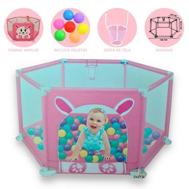 CORRAL DESARMABLE CUZKA FENCE ROSADO CON PELOTAS DE ESTIMULACIÓN