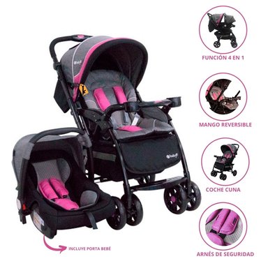 COCHE CUNA EBABY BRAVIAR ROSADO TRAVEL SISTEM PARA BEBÉ PINK