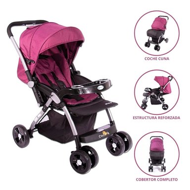 COCHE CUNA EBABY KUPER ROSADO PARA BEBÉ