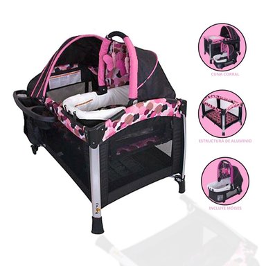 CUNA CORRAL EBABY ZYBELA ALGODÓN ROSADO PARA BEBÉS