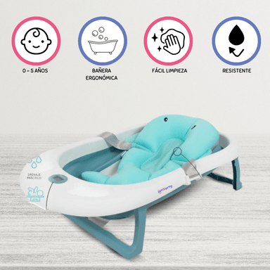 BAÑERA BABY HAPPY PLEGABLE CON ALMOHADA PARTY AZUL